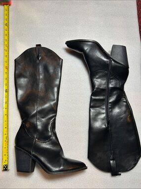 TOP Moda Black Leather Mid-Calf Heeled Western Boots sz10